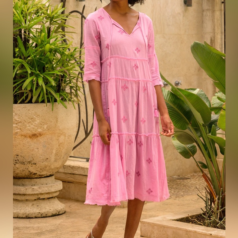 Aspiga boho emboridered tiered midi dress